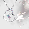 Silver ballet heart necklace with colorful crystals and ballerina pendant design - Necklace