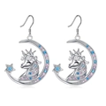 Silver unicorn moon earrings with colorful crystals and blue star details - Earrings