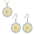 Parure de bijoux tournesol avec collier et boucles d'oreilles gravés en argent - Collier Et Boucles d'Oreilles