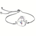 Detailed view of adjustable silver heart bracelet with a dancing ballerina and colorful crystals - Bracelet