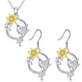 Conjunto de joyas colibrí y girasol con collar colgante redondo plata y pendientes - Collar + Pendientes