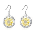 Boucles d'oreilles tournesol en argent avec gravure You Are My Sunshine et cristaux - Boucles d'oreilles
