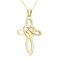 Golden Celtic knot cross heart pendant necklace with fine chain on white background - Gold Necklace