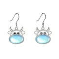 Cute calf pendant earrings with light blue cat eye stone in silver finish - Earrings