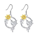 Pendientes de colibrí y girasol en plata con detalles de circonitas brillantes - Pendientes