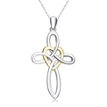 Celtic knot heart cross pendant necklace in silver and gold tone with O-chain - Two-tone Necklace