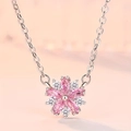 Romantic pink cherry blossom flower necklace with sparkling marquise cut crystals in rose gold - Necklace