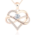 Collana cuore infinito in oro rosa con incisione I love you e pietre di zircone - Aprile Pietra Bianca Oro Rosa