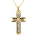 Collana con ciondolo a croce dorata vintage con inserto in rete nera e cristalli - Oro