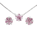 Pink cherry blossom jewelry set with necklace and stud earrings in silver plating - Necklace And Earrings
