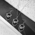 Gothic vampire bat jewelry set with black gemstone necklace and matching hook earrings - Necklace and Earring Set / Black