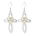 Two-tone Celtic knot cross dangle earrings with golden heart accent for unisex - Two-Tone Earrings