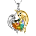 Fashion heart narwhal pendant necklace with iridescent crystal for women jewelry gift - Silver