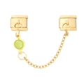 Charm modulaire italien doré avec pierre précieuse vert clair et chaîne de sécurité - Cyan Rond (4094)