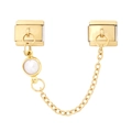 Détail chaîne de sécurité dorée pour bracelet italien avec perle blanche élégante - Blanc Pur Rond (4096)