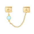 Modular link for Italian bracelet featuring a gold chain and blue birthstone crystal - Light Blue Round (4092)