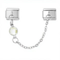 Italian 9mm silver charm safety chain with crystal diamond for modular link bracelets - Transparent Round Gemstone Style (4200)
