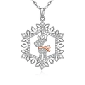 Elegante Halskette mit Schneeflocken- und Rentieranhänger aus Silber für Weihnachten - Halskette