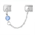 Italian modular charm 9mm silver link bracelet with sky blue gemstone and safety chain - Cloudy Purple Round Gemstone Style (4202)