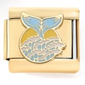 Italian charm link with golden stainless steel finish and whale tail ocean motif - Gold Whale Tail (4210)