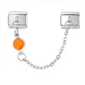 Macro detail of Italian charm bracelet modular safety chain with an orange gemstone - Rose Red Round Gemstone Style (4197)