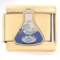 Italian charm link bracelet in 18k gold stainless steel with blue eye flask design - Gold Lab Flask (4211)