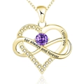 Collana in oro rosa con cuore infinito, pietra viola e incisione d'amore - February Purple Stone Gold