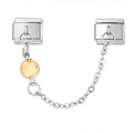 Close-up of 9mm Italian charm bracelet safety chain with bright yellow faceted gemstone - Golden Yellow Round Gemstone Style (4196)