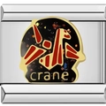 Italian charm link featuring a red origami crane on a black glitter background - Origami Crane Style (1721-crane)