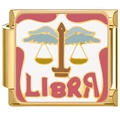 Gold stainless steel Italian charm bracelet link featuring a Libra zodiac enamel design - Libra (4321-Libra Gold)