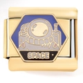 Italian charm bracelet link with gold astronaut and SPACE text on blue enamel - Astronaut SPACE Style (4240)