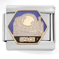 Italian charm bracelet link with astronaut and Space text in silver stainless steel - Astronaut Space Series (4303)