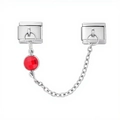 Detailed macro view of 9mm Italian charm safety chain with a red crystal and steel links - Red Round Gemstone Style (4191)