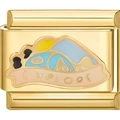 Golden stainless steel charm link with mountain enamel painting and Explore engraving - Camping Exploration / Gold