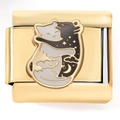 Macro detail of Italian gold charm link featuring black and white cats and moon pattern - Gold Hugging Cat and Mouse (4220)