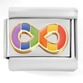 Detail of Italian charm link with rainbow infinity symbol in polished stainless steel - Six Color Rainbow Infinity (4312)