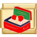 Italian charm gold stainless steel bracelet link with red heart box enamel pattern - Red Jewelry Box / Gold