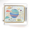 Detalle macro del eslabón de pulsera modular de acero inoxidable de 9mm con diseño espacial - Mapa Estelar Cósmico (4149)