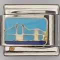 Detail of Italian charm featuring golden bridge over blue water in colorful enamel - Harbor Bridge