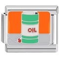 Detailed macro view of an Italian charm link featuring a colorful OIL drum design - Oil Barrel Style (4255)