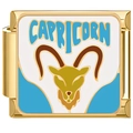 Detail of gold Capricorn Italian charm bracelet link with enamel goat and logo text - Capricorn (4314-Aries Gold)