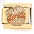Detailed close-up of 18K gold-plated stainless steel charm link with poker and dice motifs - Gold Poker Dice Chips (4217)