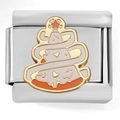 Detailed macro view of modular stainless steel link with gold enamel heart and star charms - Playful Layered Design (4306)