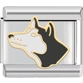 Detail of DIY Italian charm with husky dog enamel design on stainless steel link - Husky Head