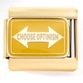Primer plano de abalorio italiano dorado con esmalte amarillo y texto motivador - Estilo Flecha de Doble Cara (4248)