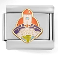 Detailed macro view of an Italian modular charm with a rocket design and SPACE text - Rocket Space Theme (4304)