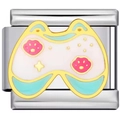 Vue détaillée du charme italien manette patte de chat en acier inoxydable rose - Style Coussin Manette (4261)