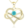 Collana in oro rosa con ciondolo cuore infinito, gemma blu e incisione I love you - December Sea Blue Stone Gold