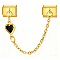 Macro detail of Italian modular link with gold chain and black onyx heart pendant - Black Heart Pendant (4361)