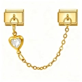 Detail of modular gold heart charm with clear cubic zirconia on stainless steel link chain - Transparent Heart Pendant (4362)